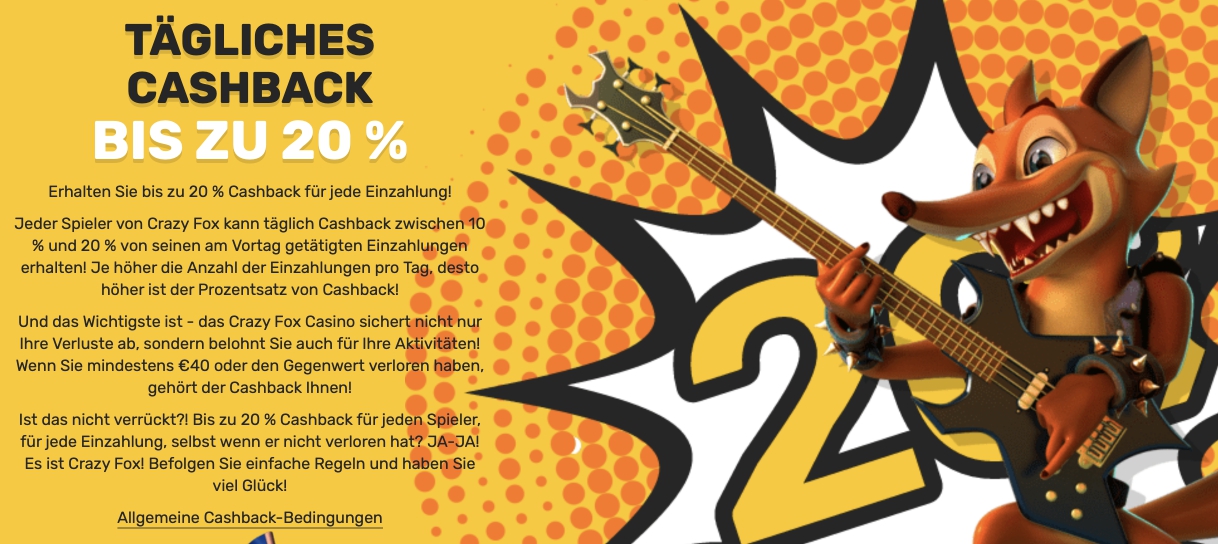 Crazy Fox Casino Cashback 20%