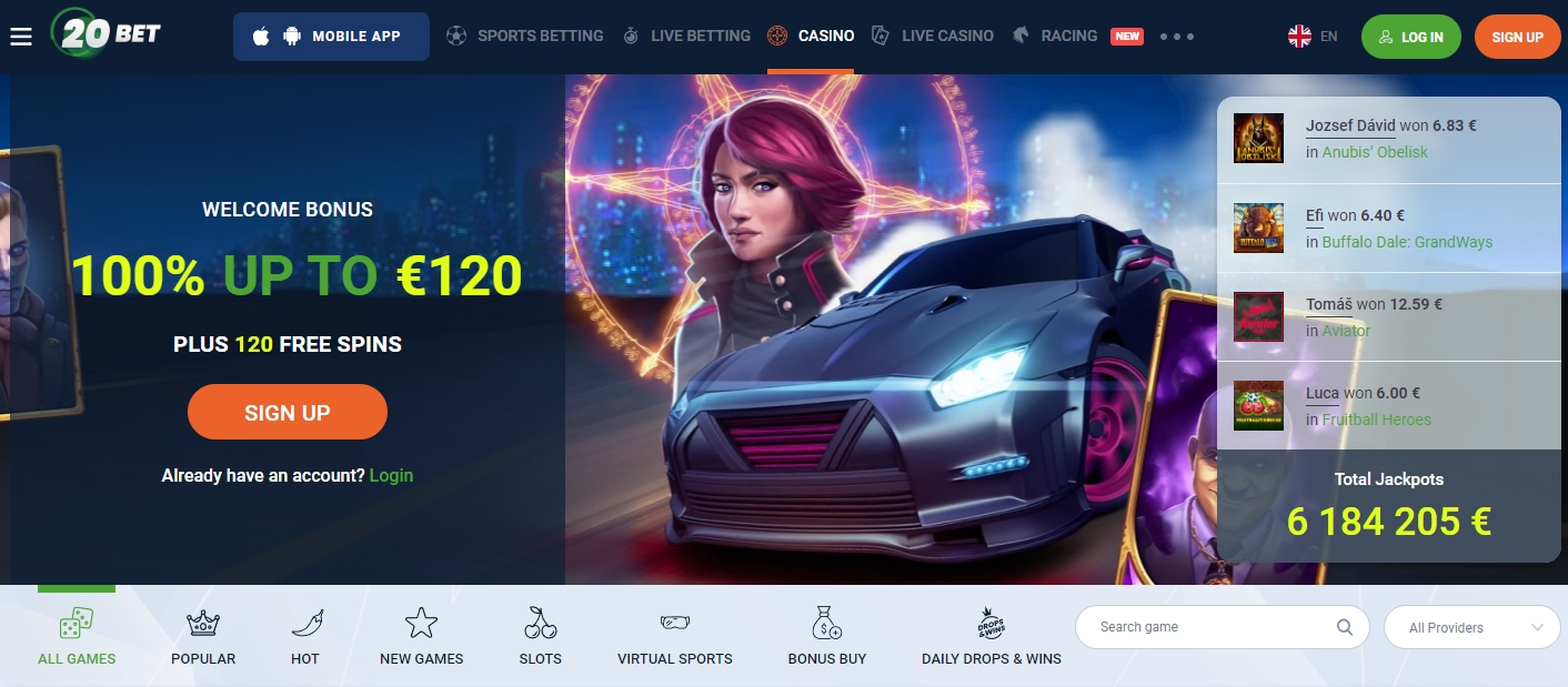 20Bet Casino Home Page