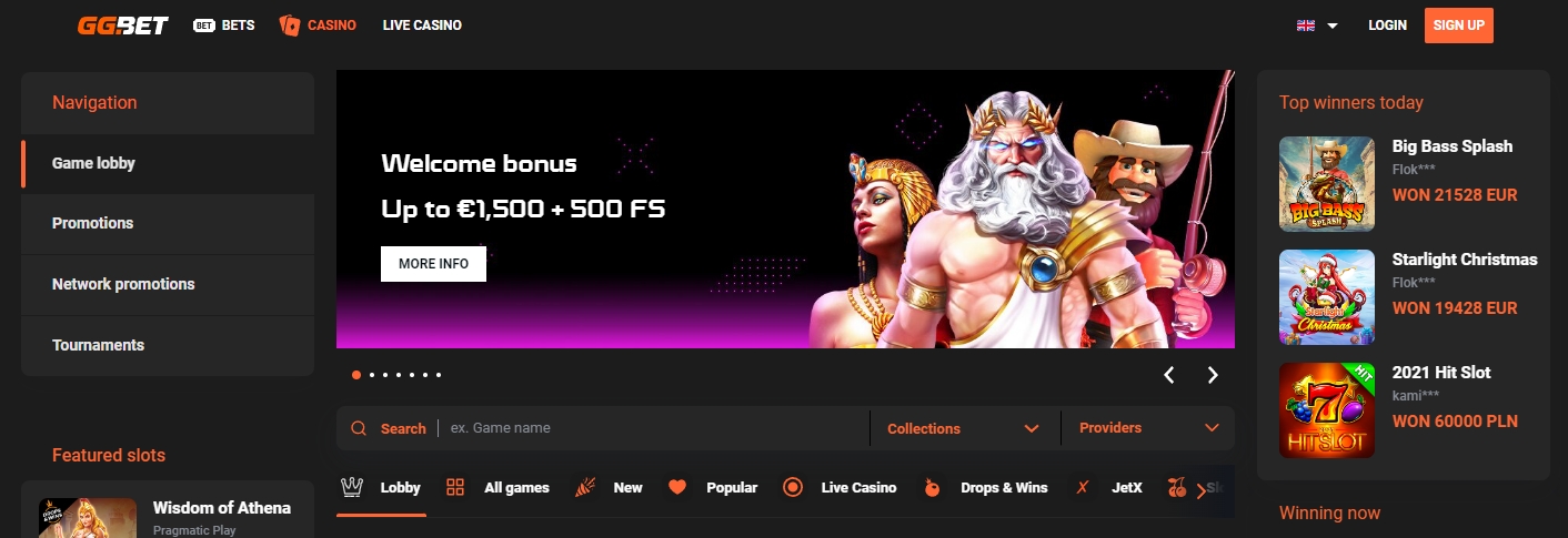 GGBet Casino Home Page