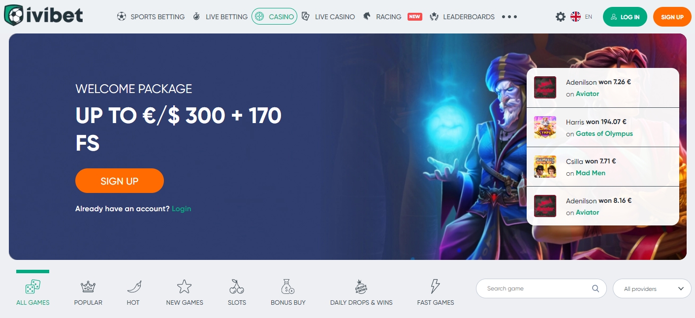 ivibet Casino Home Page