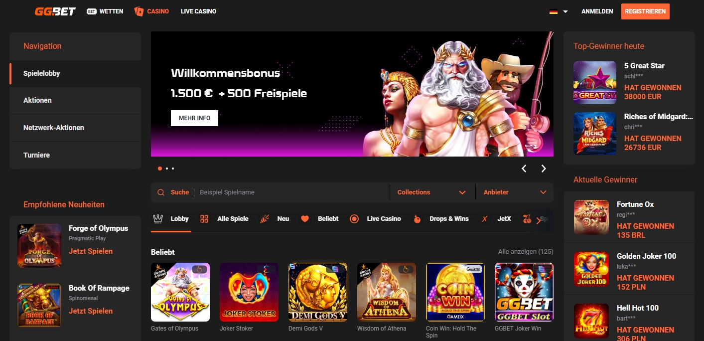 GGBet Casino Startseite