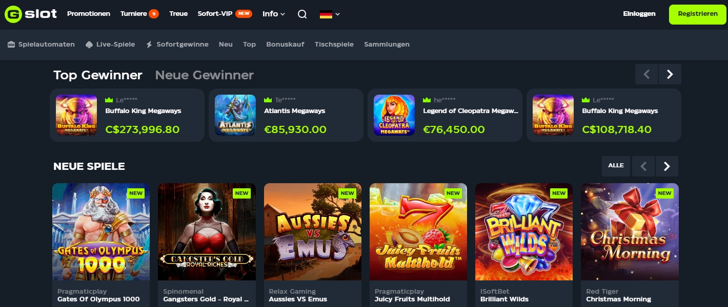 GSlots Casino Startseite